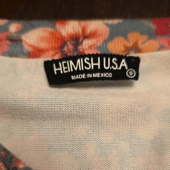 NWOT Oversized Small HEIMISH USA Teal Floral Fitted 3/4 Sleeve Blouse - Picture 2 of 8